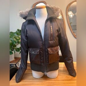 Mackage Chocolate Brown Down Jacket with Fox Fur Trim